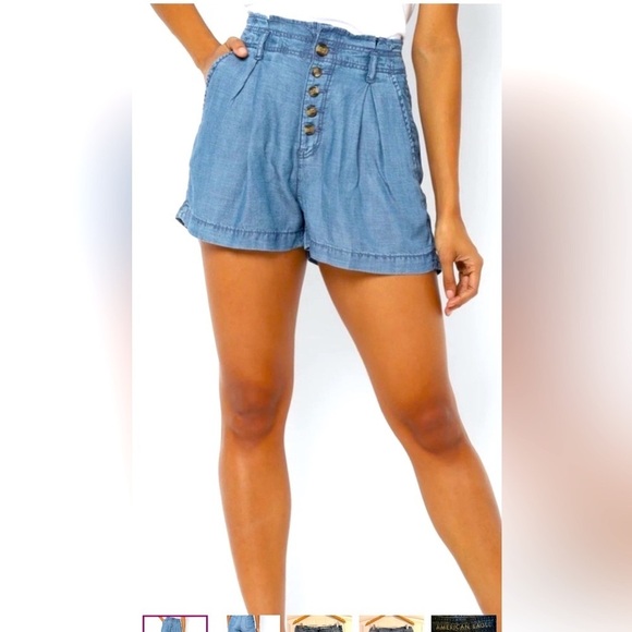 American Eagle Outfitters Pants - AMERICAN EAGLE | Chambray Paperbag High Waist Button Fly Shorts | Sz 6